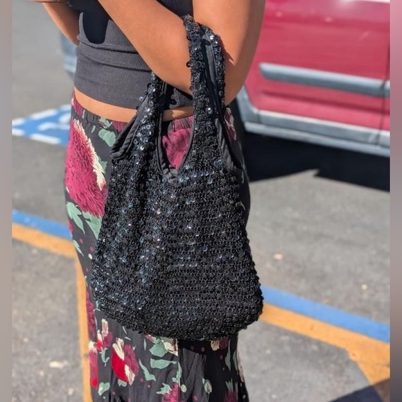 Black sequin shoulder bag - Picture 3 of 6